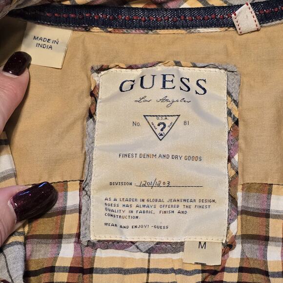 Guess Mens Western Pearl Snap Plaid Shirt Size Medium Embroidered Rodeo Cowboy - Picture 4 of 14